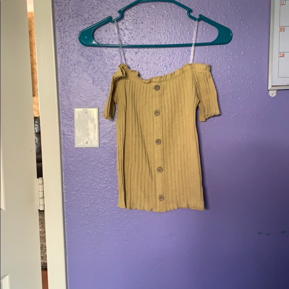 yellow button off the shoulder top